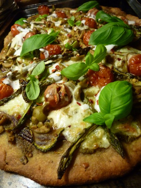 Roast Asparagus, Pesto and Lemon Pizza