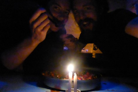 No lights in our cabin, but candles are better anyway.