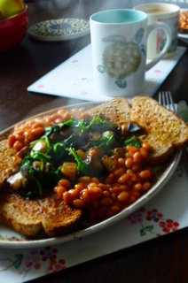 Mushroom and Spinach Hash (with baked beans)