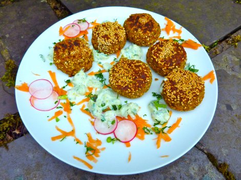 Egyptian Fava Bean Falafels with Cucumber and Lemon Yoghurt (vegan and gluten free) 