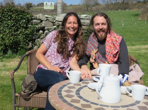 Enjoying a cuppa at the Pant Du Winery (just down the road).  Yes, Richard is making wine in Wales!  Very nice tipple as well (the cider is especially amazing)