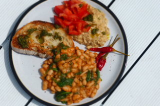 Italian Style Cannellini Beans with Pickled Chillies and Basil Oil