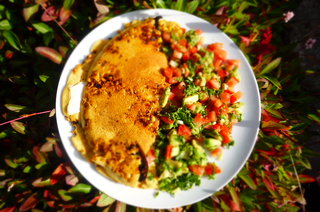 Mexican Toasted Corn & Mushroom Omelette with Avocado & Tomato Salsa
