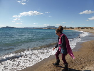 As close as Jane got to a swim (the Med's a bit chilly in winter), El Mojon, Spain